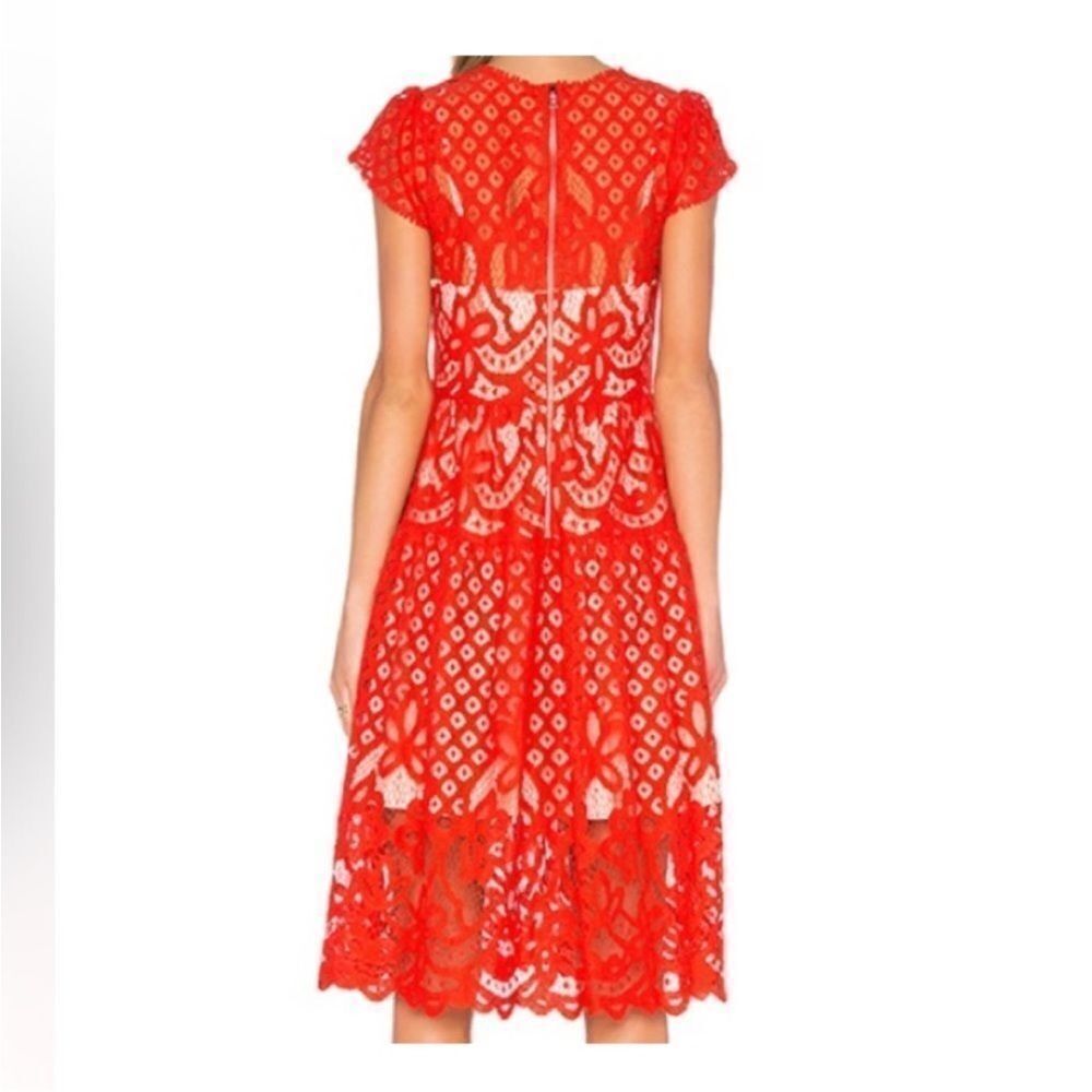 Parker Vibrant Red Lace Midi Dress, S - Picture 2 of 12